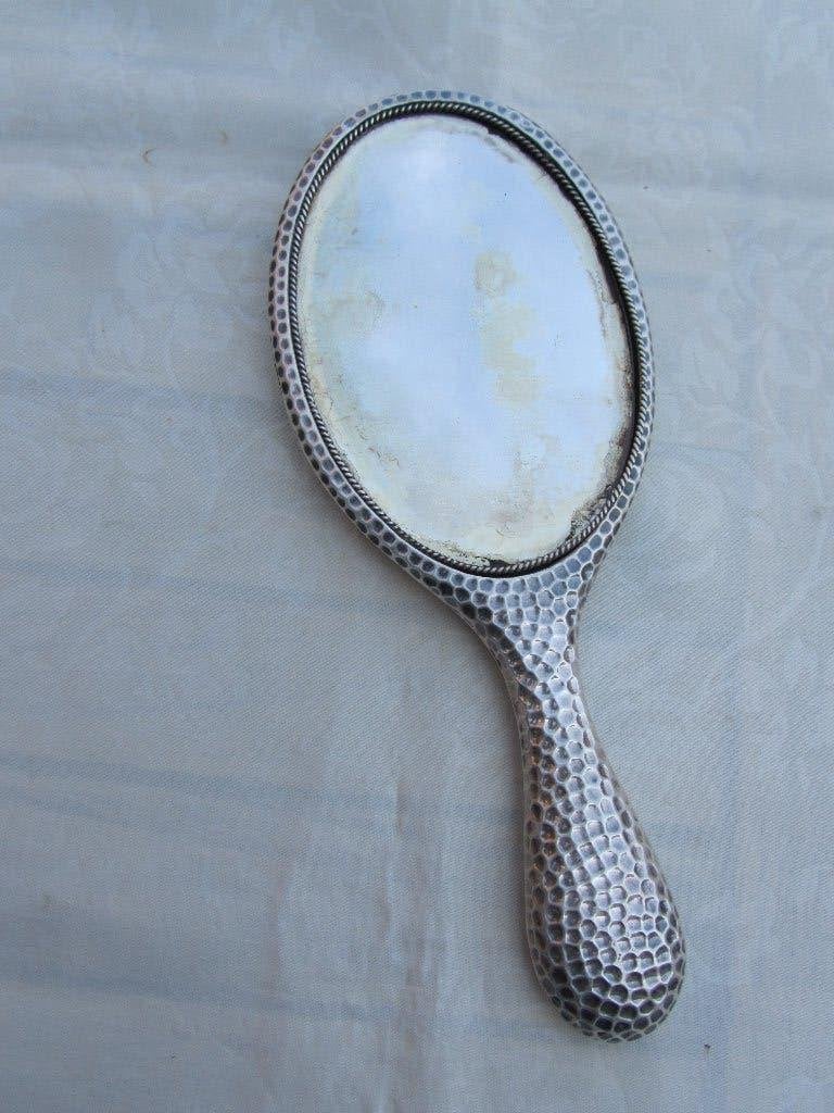 Engels spiegelhandgezicht: gehamerd zilver, 1906!, Ophalen of Verzenden, Zilver