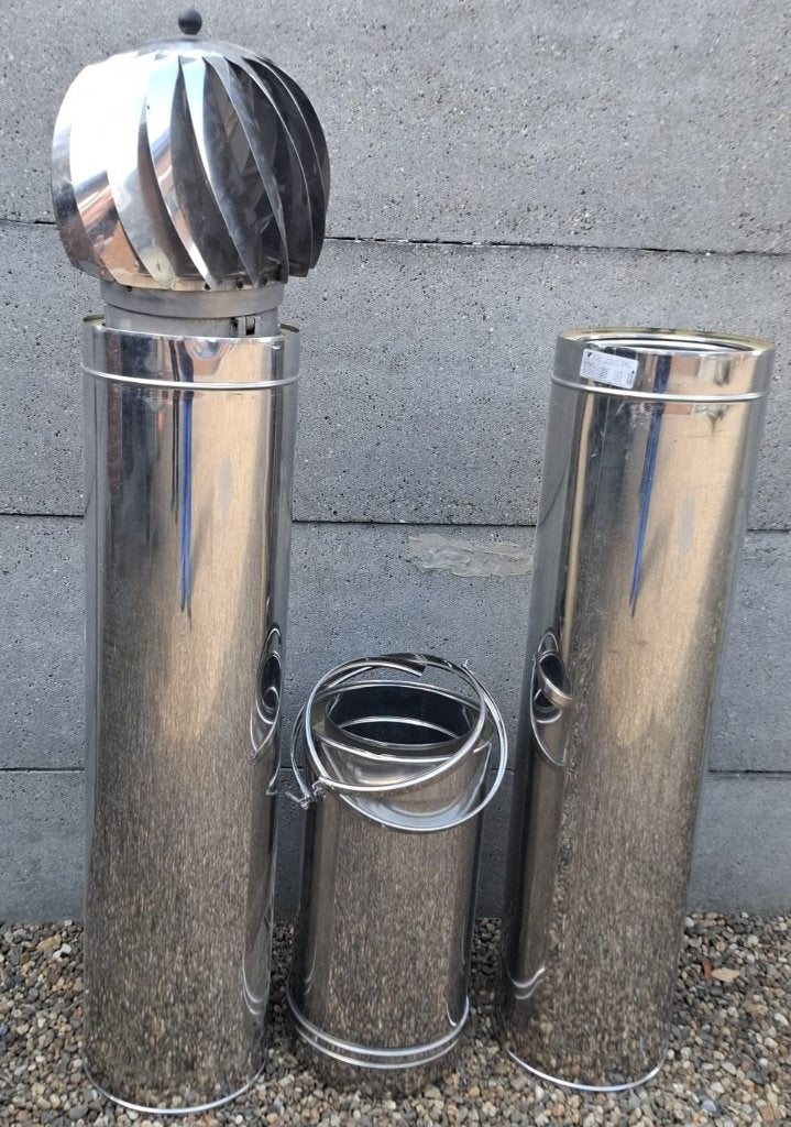 Dubbelwandige inox kachelpijpen met roterende schoorsteenkap, Neuf, Inox, 2 à 4 mètres, Autres types