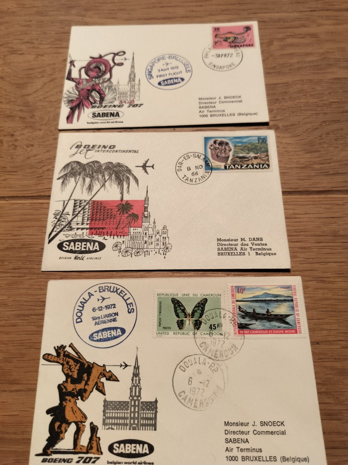 Set van 3 omslagen 1ste vluchten Sabena., Postzegels en Munten, Ophalen of Verzenden