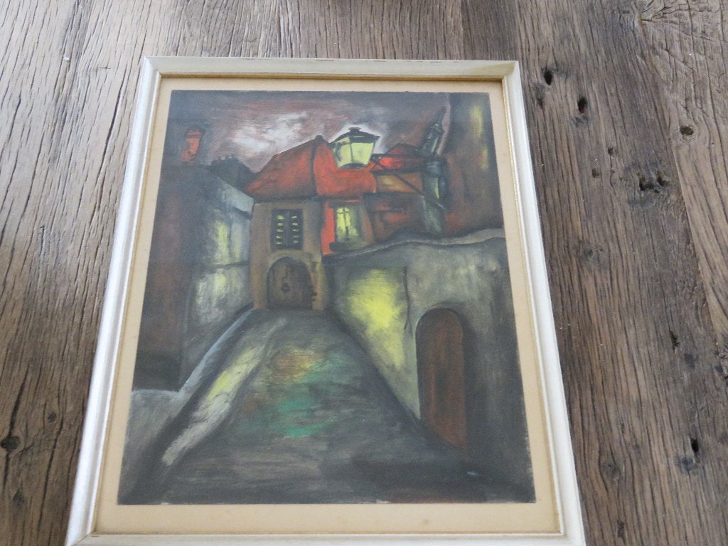 Montsaert E Stadsbuurt Acryl op papier, Ophalen of Verzenden, Gesigneerd