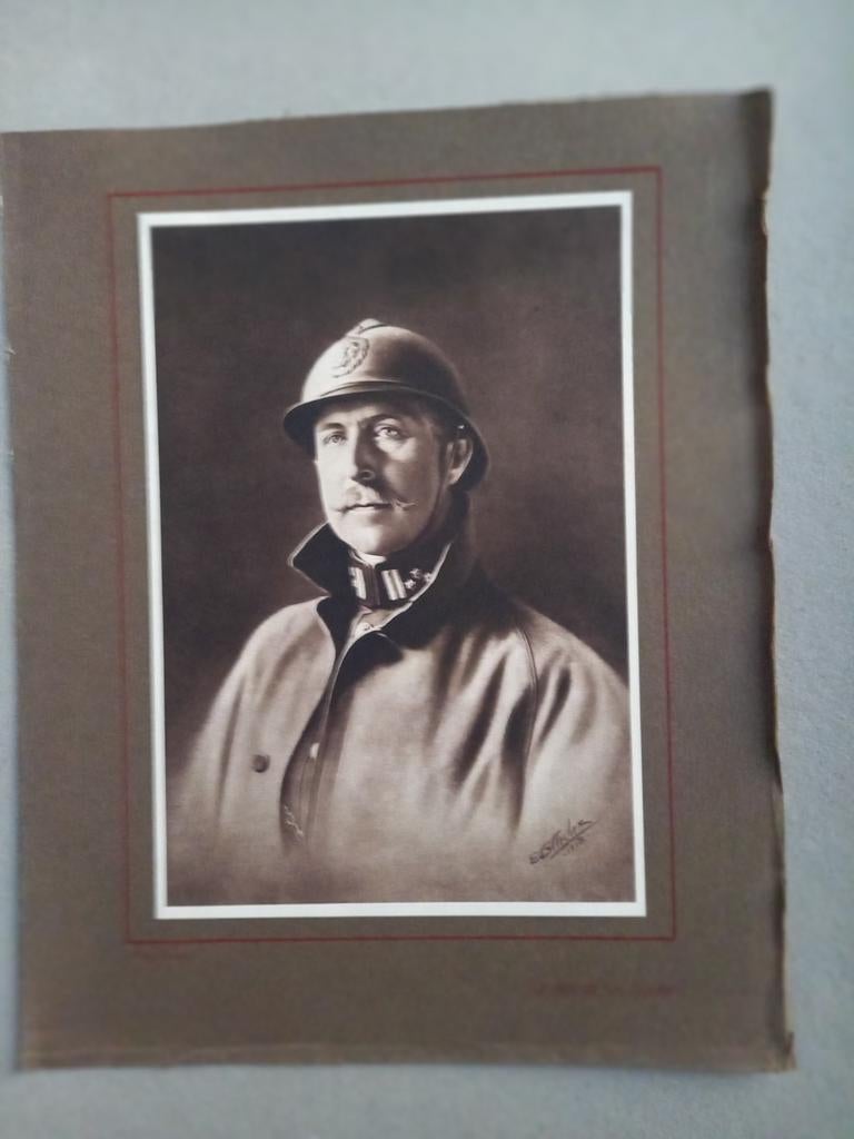 Fotografie. Portret van koning Albert de 1e helm, Antiek en Kunst, Ophalen of Verzenden