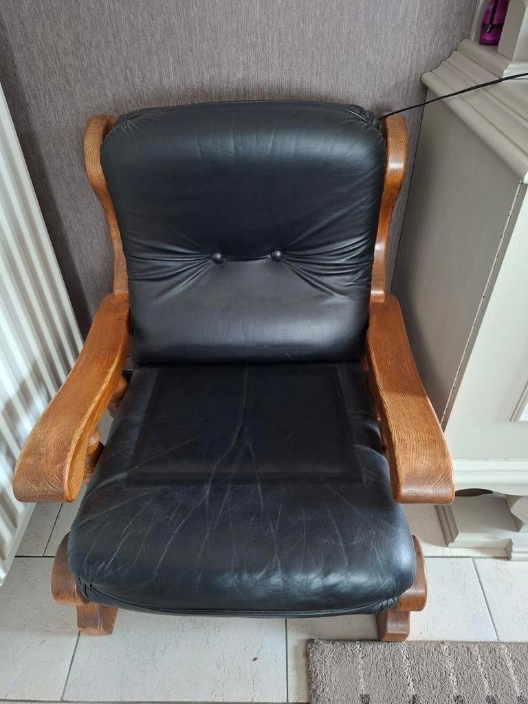 Eiken lederen salon! 2 1-zit,3-zit salontafel., Huis en Inrichting, Fauteuils, Ophalen