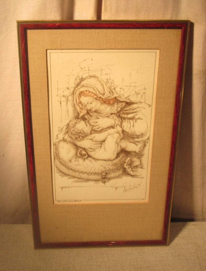 Prachtige Oude Tekening 'Moeder met Baby' - Verstraeten R, Antiek en Kunst, Ophalen of Verzenden