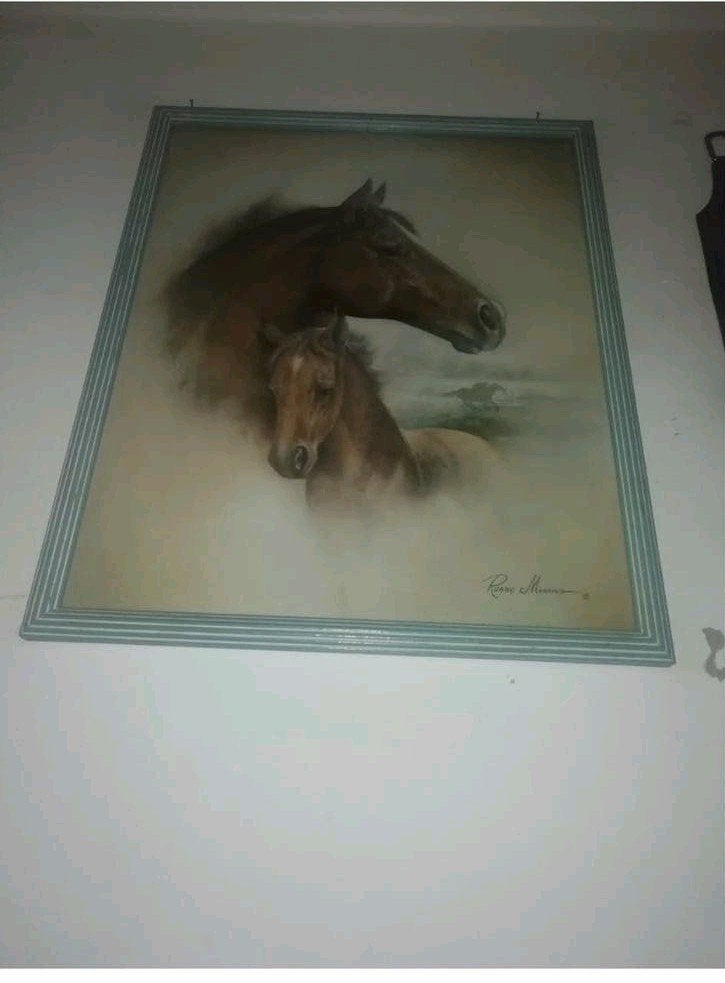 Arabische merrie met veulen gesigneerd, Antiek en Kunst, Achter glas, Overige materialen, Overige technieken, Landschap