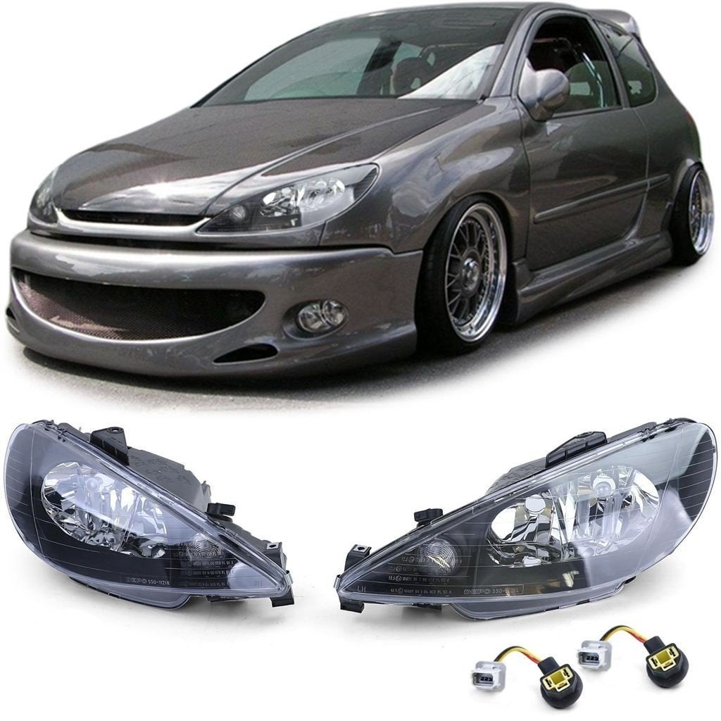 Koplampen Zwart Voor Peugeot 206, Verzenden