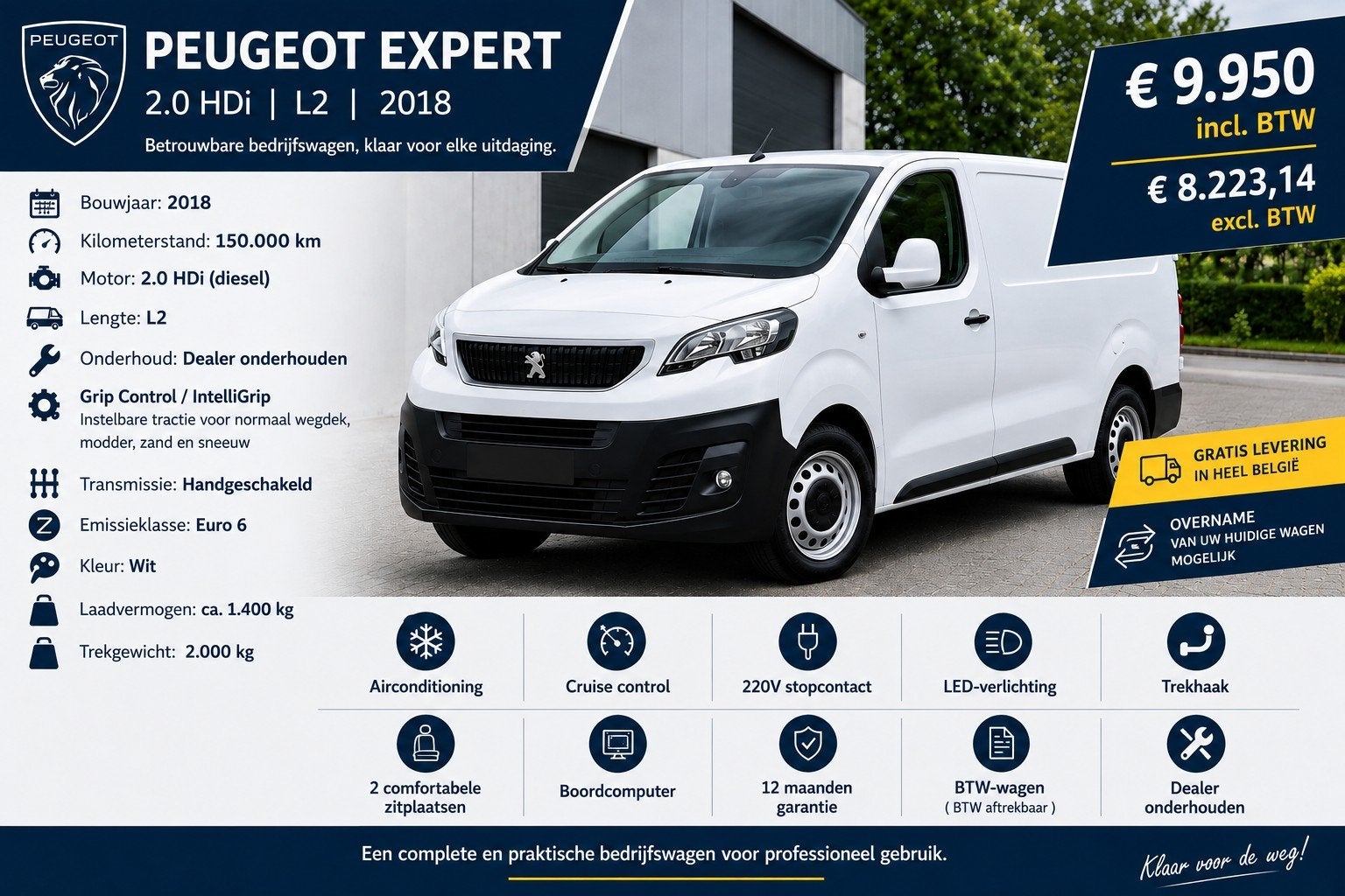 PEUGEOT EXPERT❤️2.0HDI ❤️2019❤️ BTW ❤️GARANTIE️❤️L2❤️Gekeurd, Auto's, Stof, Euro 6, Wit, Bedrijf