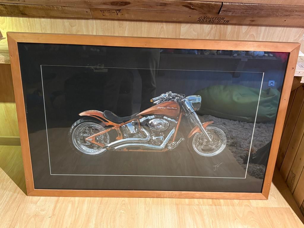 Harley Davidson  kader met krijt getekend echt meesterwerk, Ophalen, Zo goed als nieuw