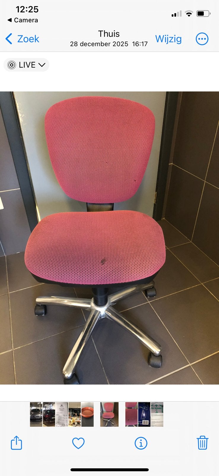 Bureaustoel roze, Ophalen, Zo goed als nieuw, Roze, Bureaustoel
