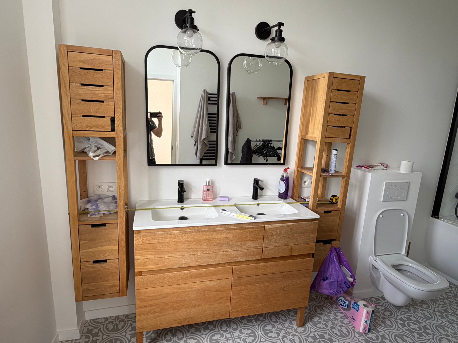 Meuble salle de bain 120 cm - chêne massif style Tikamoon, Ophalen, Gebruikt, 100 tot 150 cm, Wastafelkast