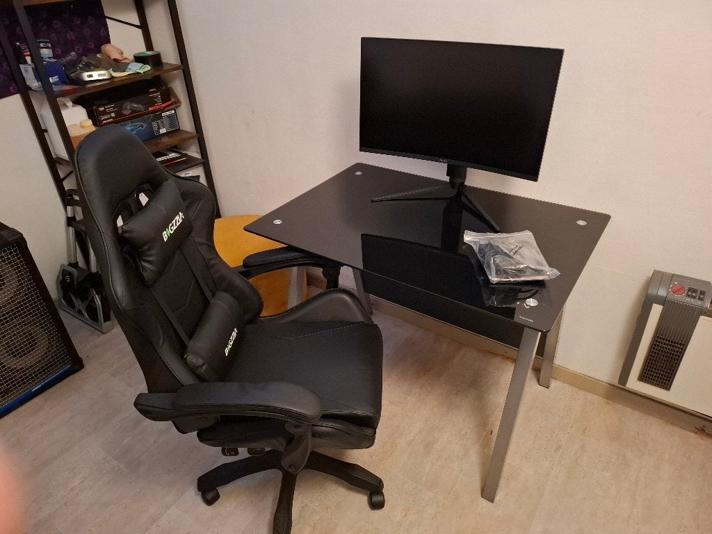 Hjh office delta computer/gaming bureau, Zilver/getint glas, Huis en Inrichting, Ophalen, Demontabel, Gebruikt, Zilver