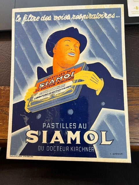 Ancienne affiche publicitaire  carton pour pastilles Siamol, Enlèvement