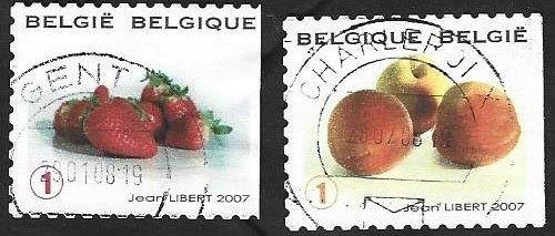 2 Postzegels België 2007 Fruit, Ophalen of Verzenden, Gestempeld, 1e dag stempel, Gestempeld