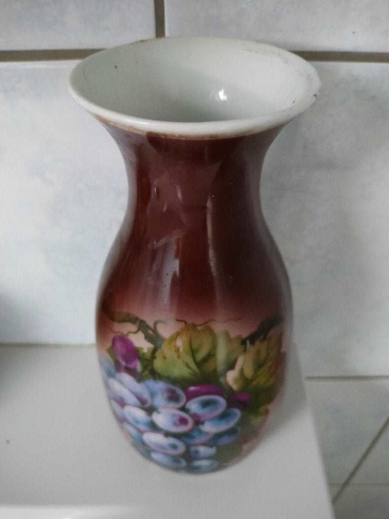 vaas steen bruin blauwe druiven bloemen boeket H20cm mama, Enlèvement ou Envoi, Comme neuf, Marron