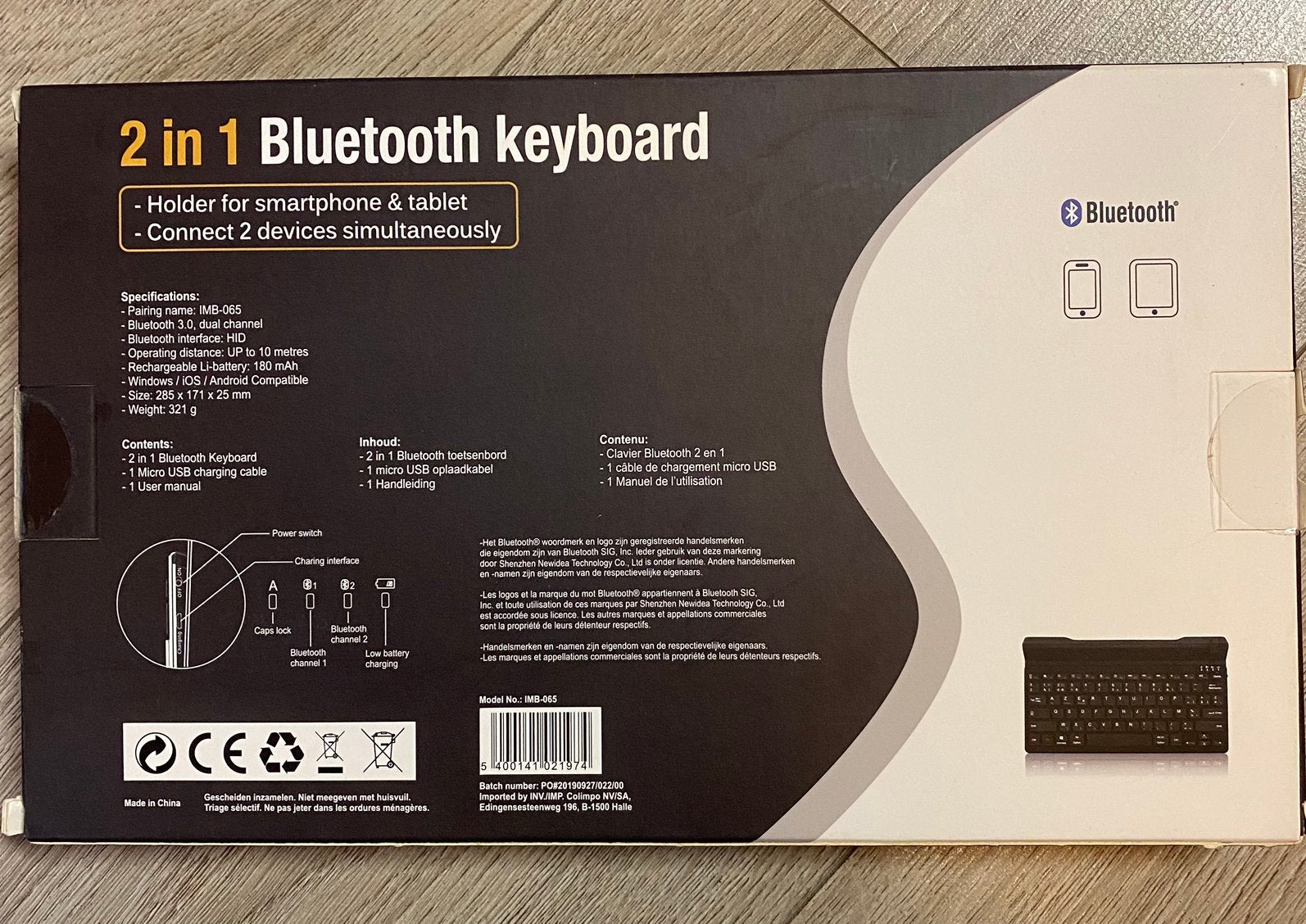 NIEUW 2-in-1 Bluetooth-toetsenbord, prijs: €15, Computers en Software, Ophalen of Verzenden, Azerty, Nieuw, Draadloos