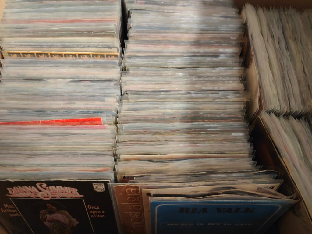 Vinyl platen 45t verzorgd en allemaal met plastic hoesje, Ophalen