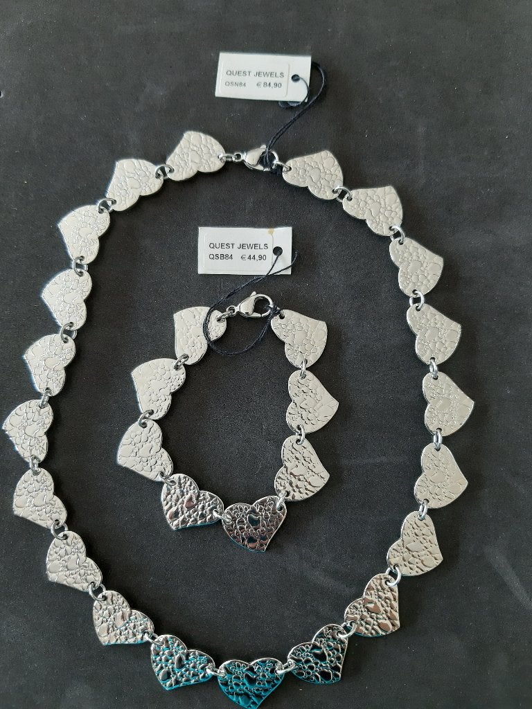 Parure : collier & bracelet en acier 'Quest' - Neufs !, Enlèvement ou Envoi, Neuf, Argent, Autres matériaux