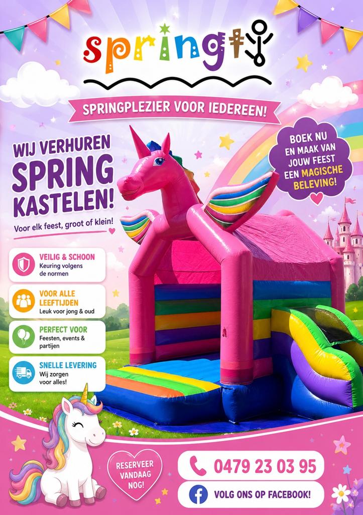 Mooie unicorn/eenhoorn met glijbaan te huur, Enlèvement