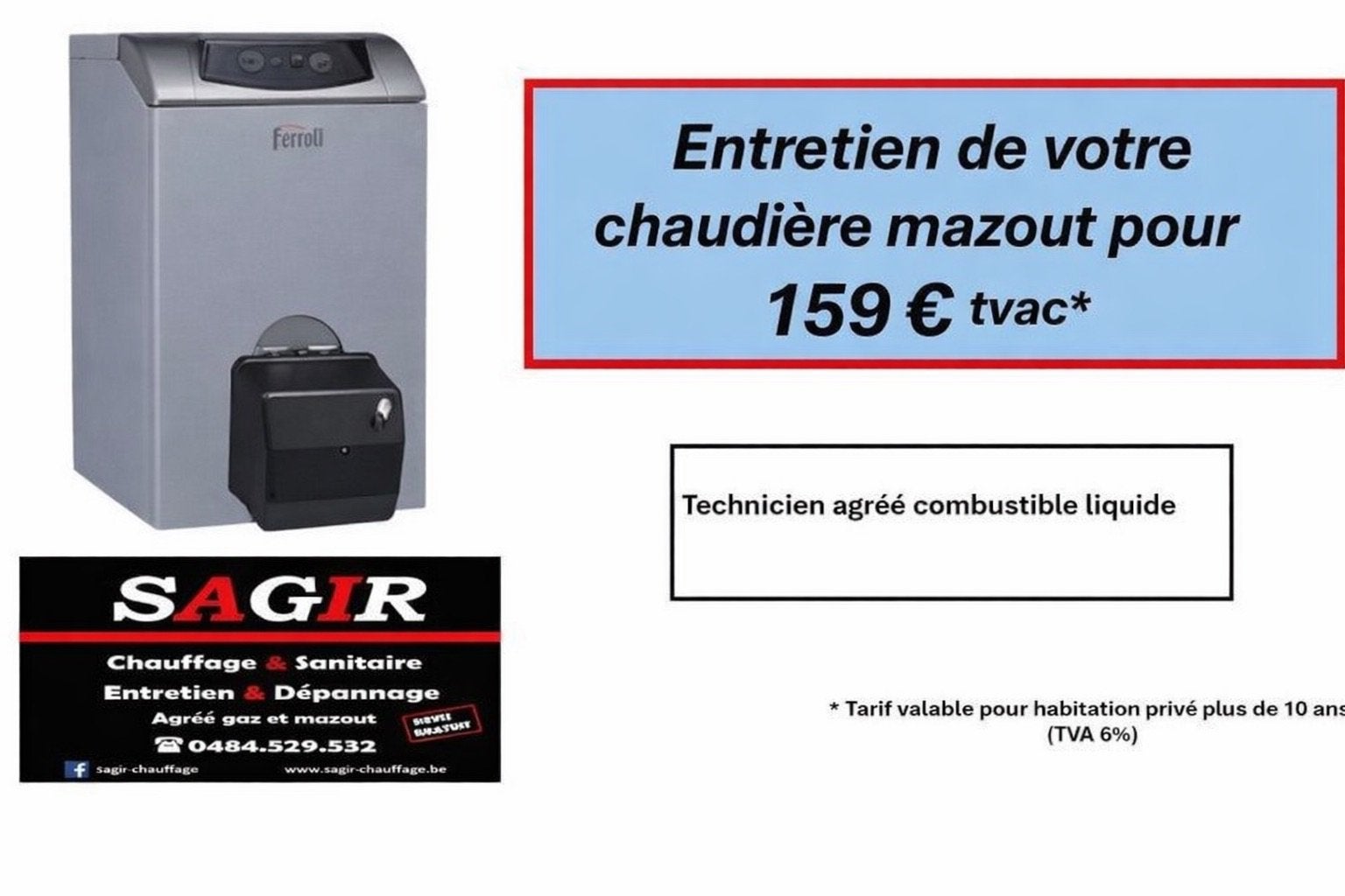 ENTRETIEN CHAUDIÈRE Mazout – TECHNICIEN AGRÉÉ, Enlèvement ou Envoi, Comme neuf