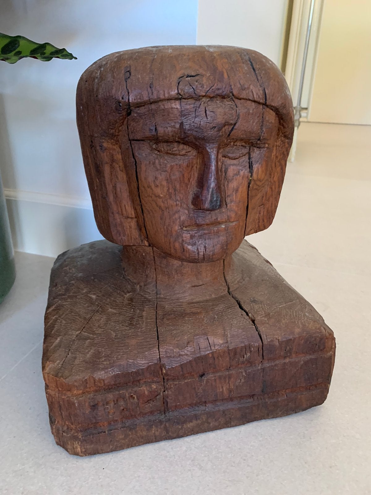 Handgesneden massief houten hoofd / buste vintage decoratief, Enlèvement ou Envoi