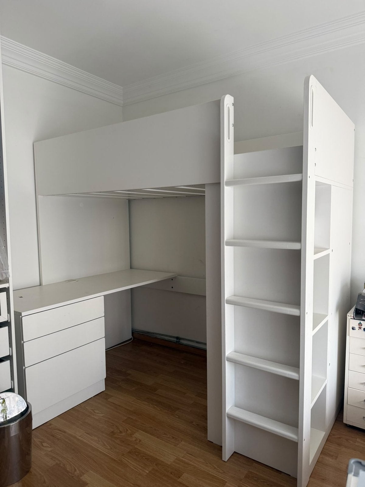 SMÅSTAD Hoogslaper, wit/met bureau met 2 planken, 90x200 cm, Maison & Meubles, 90 cm, Une personne, Enlèvement, Utilisé