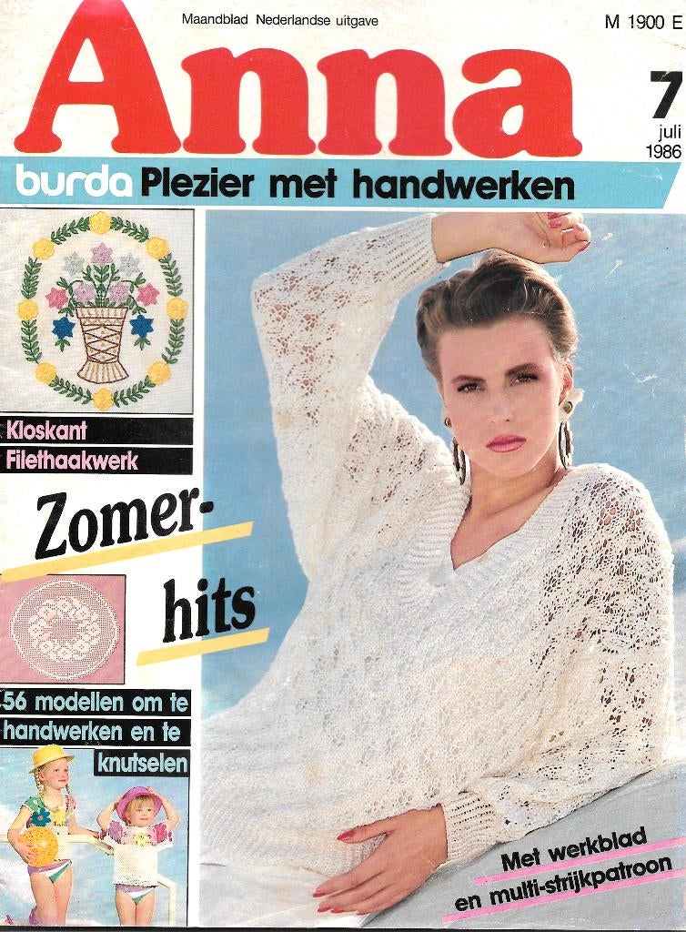 Anna - Maandblad - Burda - Plezier met handwerken - 07/1986., Ophalen, Zo goed als nieuw, Breien of Haken, Patroon of Boek