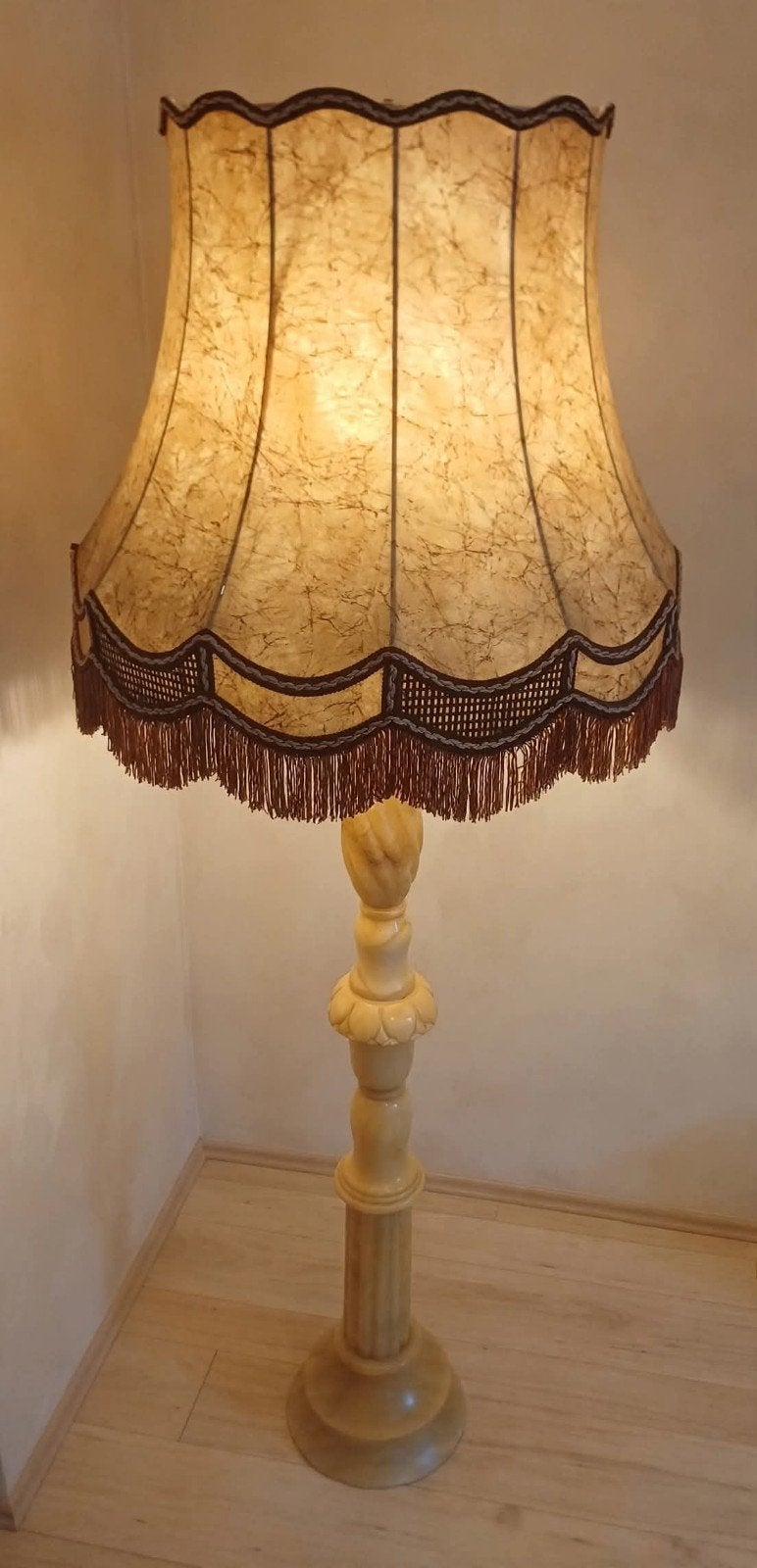 Lampadaire vintage en onyx, années 70, Hollywood Regency, 15, Maison & Meubles, Enlèvement ou Envoi, Comme neuf, E27 (grand), Hollywood Regency