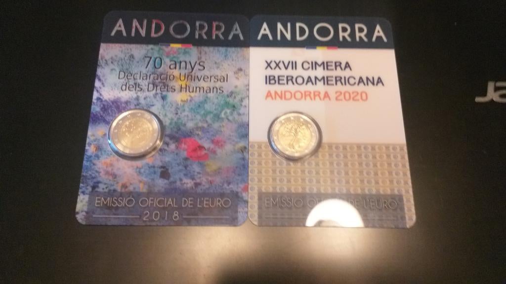 Pièces commémoratives d'Andorre de 2€ 2018 et 2020, Enlèvement ou Envoi, Autres pays, 2 euros, Monnaie en vrac