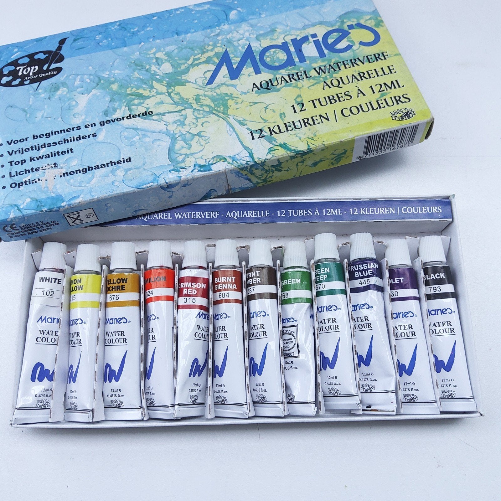 Marie's aquarel/ waterverf set van 12 tubes., Hobby en Vrije tijd, Schilderen, Gebruikt, Waterverf, Ophalen of Verzenden