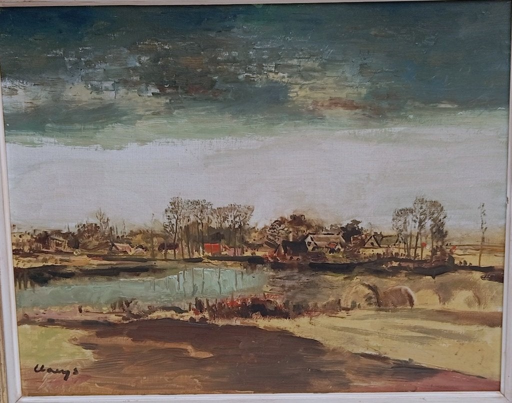 ALBERT JOZEF CLAEYS GROOT SCHILDERIJ DE LEIE TE DEURLE, Paneel, Ophalen of Verzenden, Gesigneerd, Landschap