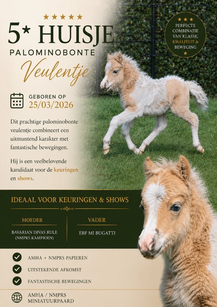 AMHA / NMPRS Miniatuurpaardjes, Dieren en Toebehoren, Met stamboom, Niet van toepassing, 0 tot 2 jaar, Hengst