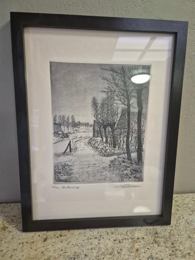 Ets, Antiek en Kunst, Kunst | Etsen en Gravures, Ophalen, Landschap, Ets, Genummerd