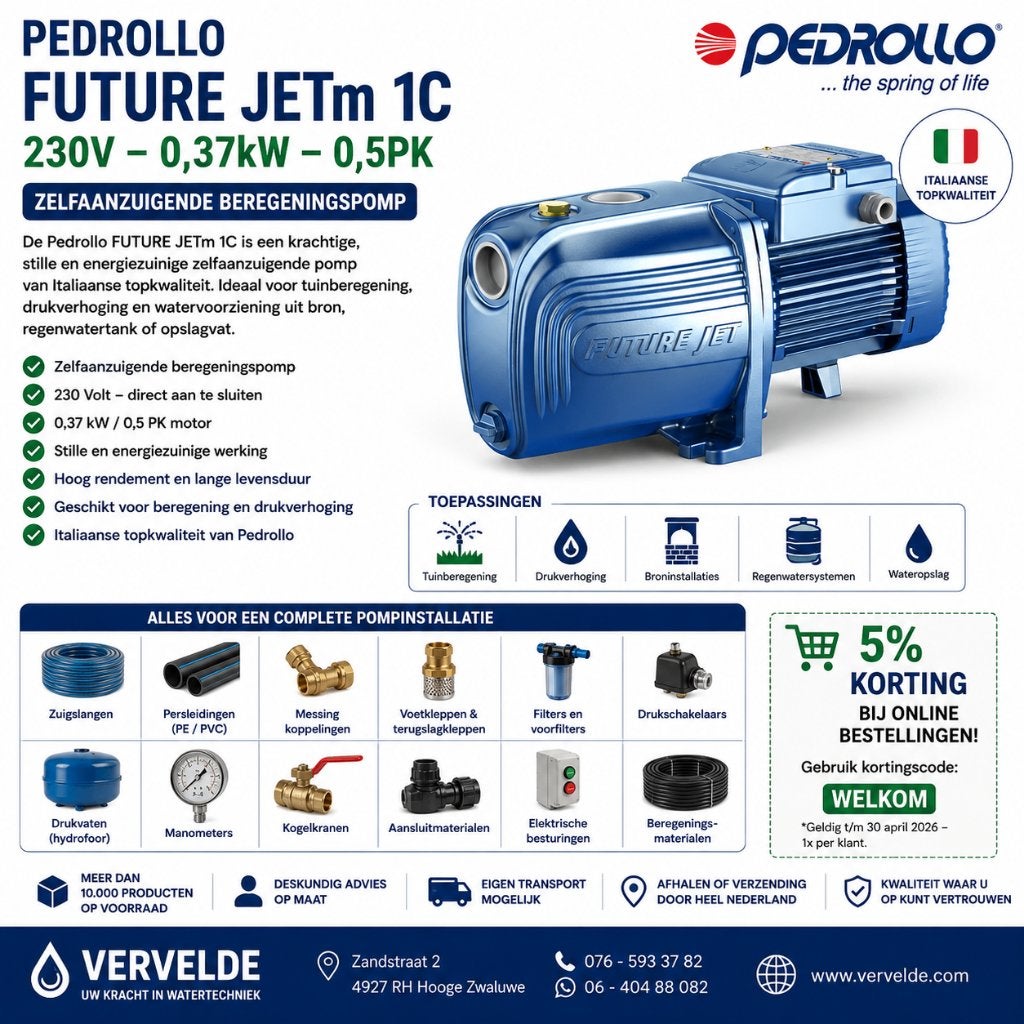 Pedrollo FUTURE JETm 1C - 230V - 0,37kW - 0,5PK, Jardin & Terrasse, Pompes à eau, Neuf, Électrique, Pompe d'irrigation, Enlèvement ou Envoi