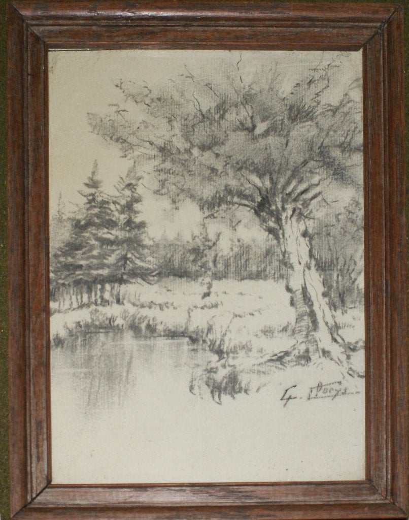 Georges Claeys (1876): Winterlandschap (20 x 26 cm), Ophalen of Verzenden, Gesigneerd, Tekening