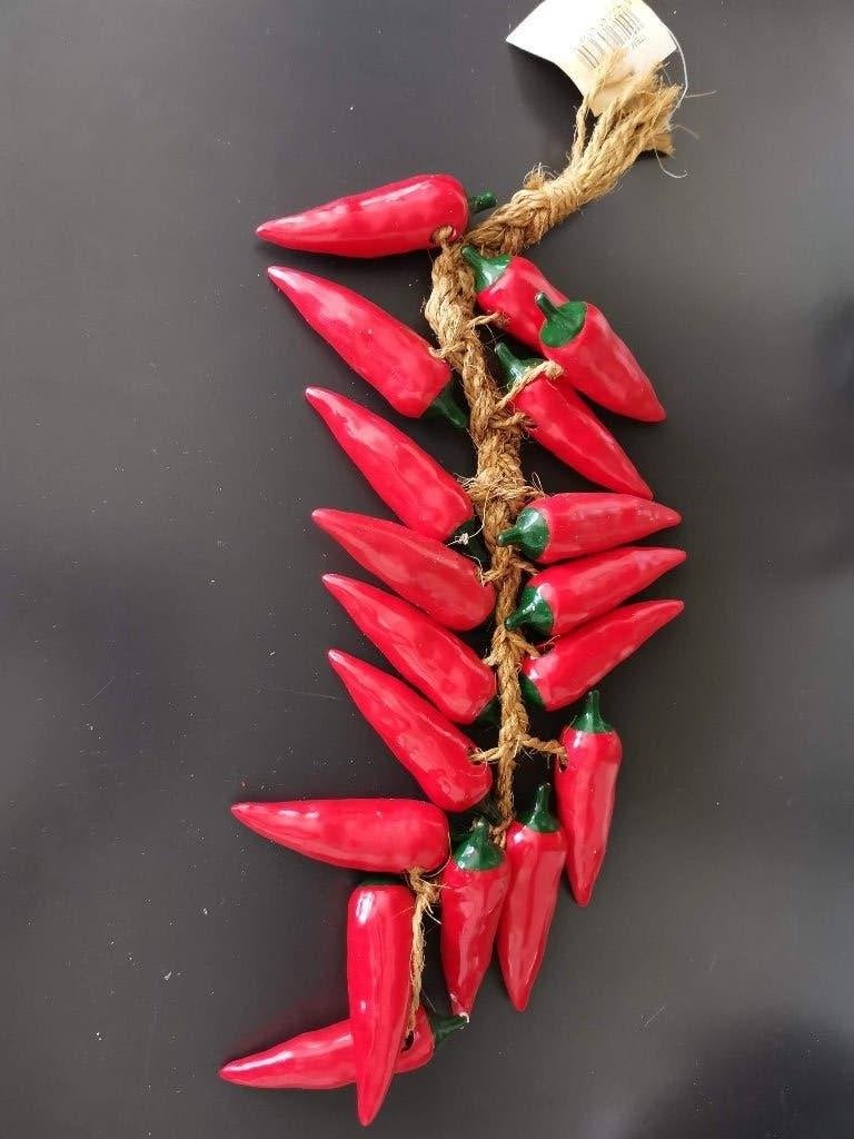 wanddecoratie vintage porseleinen chili pepers op sisal touw, Tuin en Terras, Ophalen of Verzenden, Nieuw