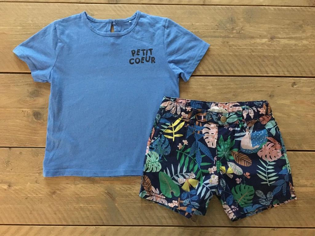 jbc & H&M t-shirt en (jungle) short 116, Broek, Meisje, H&M, Ophalen of Verzenden