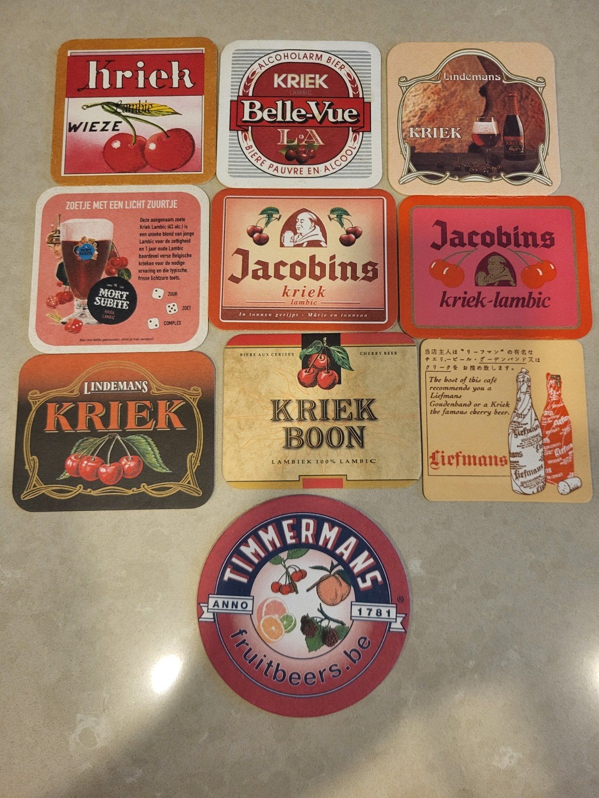 10 viltjes kriek / lambic allerlei, Verzamelen, Ophalen of Verzenden, Gebruikt, Viltje(s), Overige merken