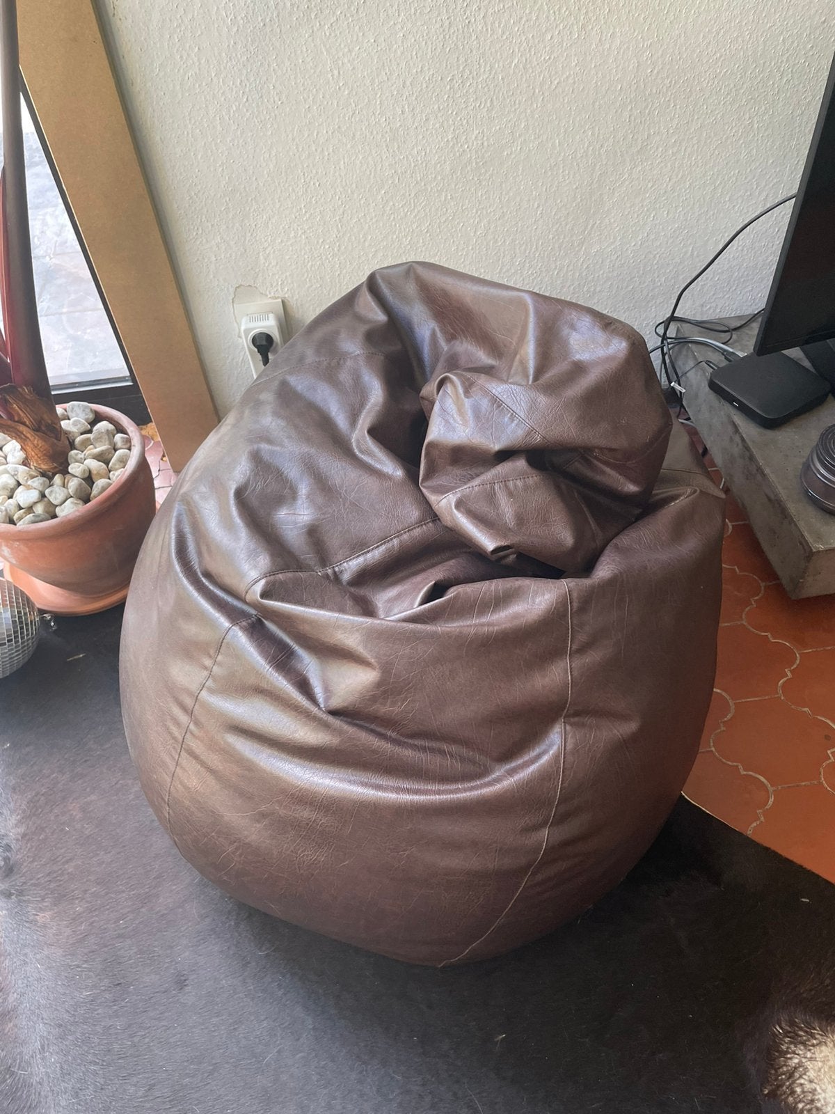 Lederen zitzak donkerbruin, Maison & Meubles, Sièges-poires, Enlèvement, Comme neuf, Pouf