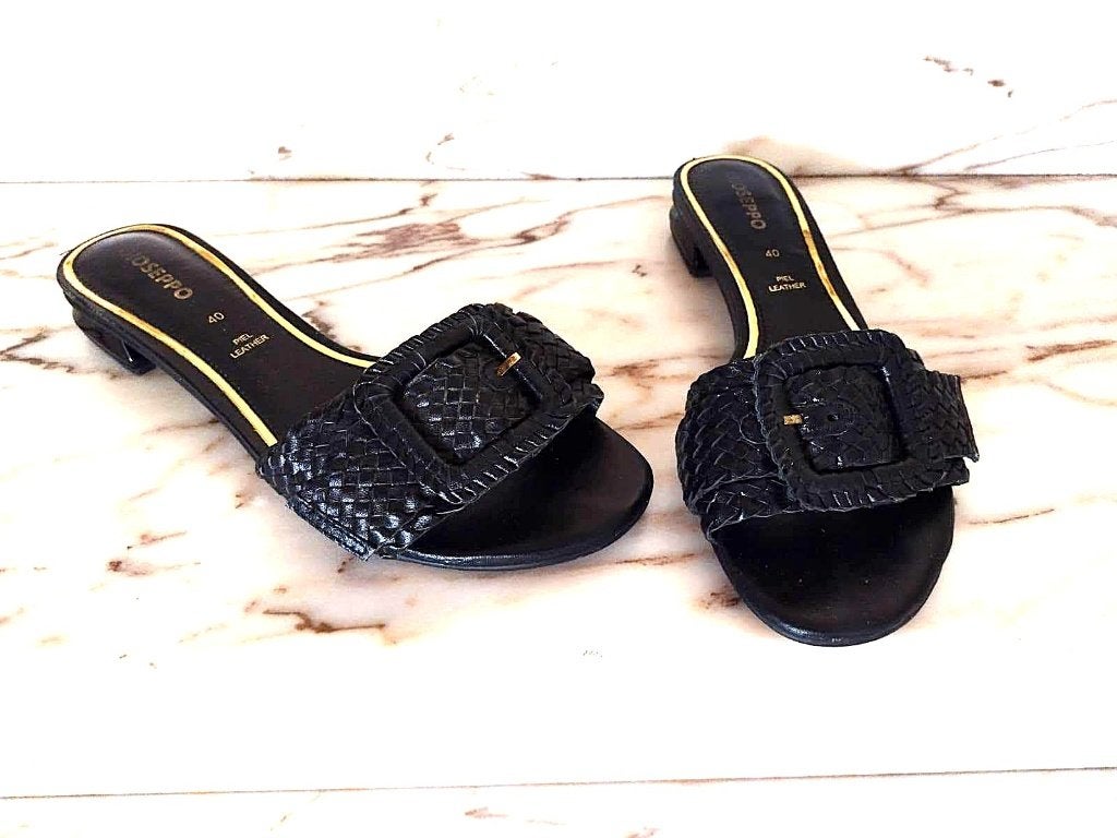 Gioseppo Lederen Muiltjes met hak, 40, als Nieuw, Kleding | Dames, Schoenen, Zo goed als nieuw, Sandalen of Muiltjes, Zwart, Verzenden