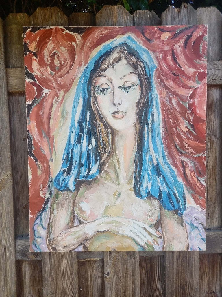 Groot schilderij, doek op frame 81 x 65 cm, zeer goede staat, Antiquités & Art, Art | Peinture | Classique, Enlèvement, Toile