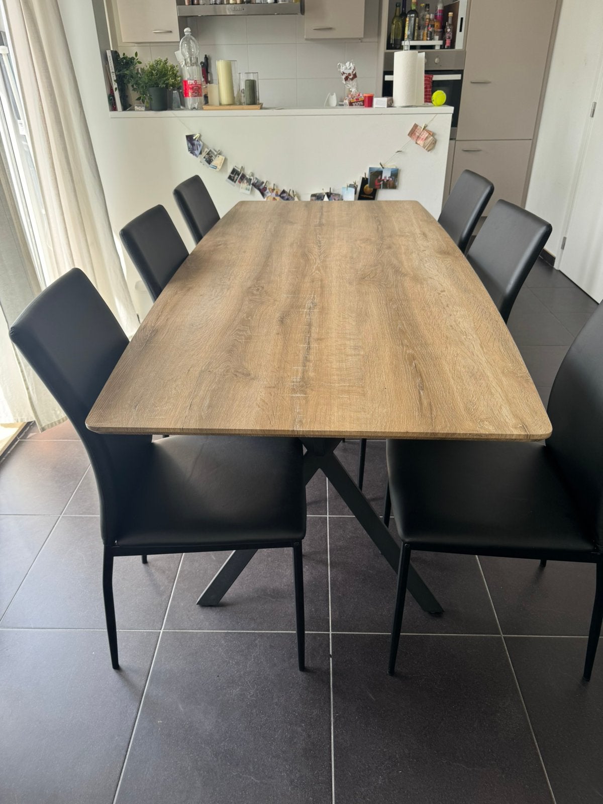 Eettafel + 6 zwarte stoelen, Zo goed als nieuw, Vijf personen of meer, 150 tot 200 cm, Rechthoekig