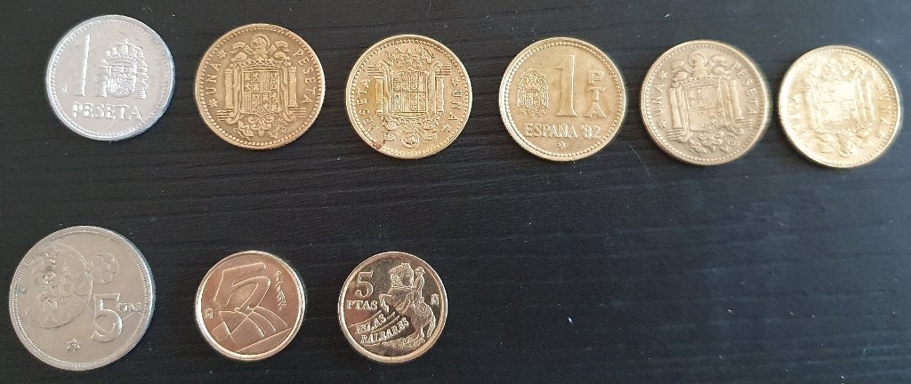 Set munten van 3x 5 pesetas en 6x1 peseta van Spanje, Timbres & Monnaies, Monnaies | Europe | Monnaies non-euro, Enlèvement ou Envoi