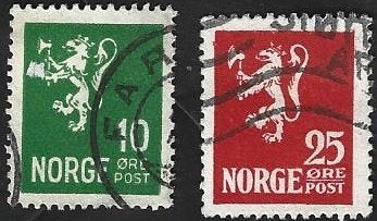 2 Postzegels Noorwegen 1923 Leeuw, Timbres & Monnaies, Timbres | Europe | Scandinavie, Enlèvement ou Envoi, Norvège, Affranchi