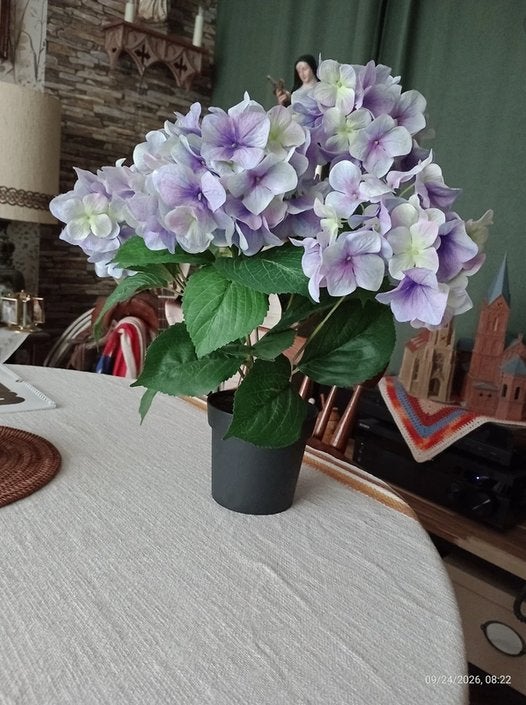 Kunstbloemplant type blauwe hortensia, Inclusief kunstbloemen, Paars, Gebruikt, Kunstbloem