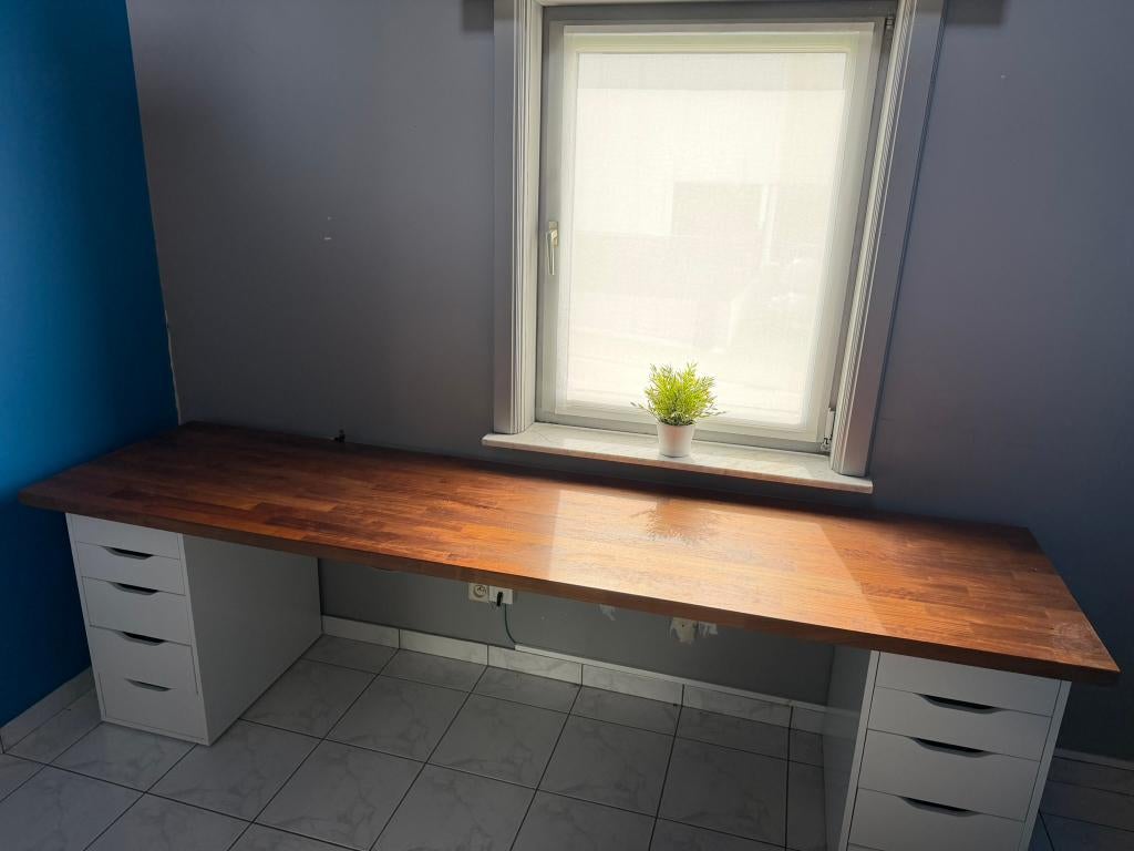 Ikea KARLBY werkblad + 2x ALEX ladeblok, Maison & Meubles, Bureaux, Utilisé, Bureau d'ordinateur, IKEA, Scandinave, Bois, Brun