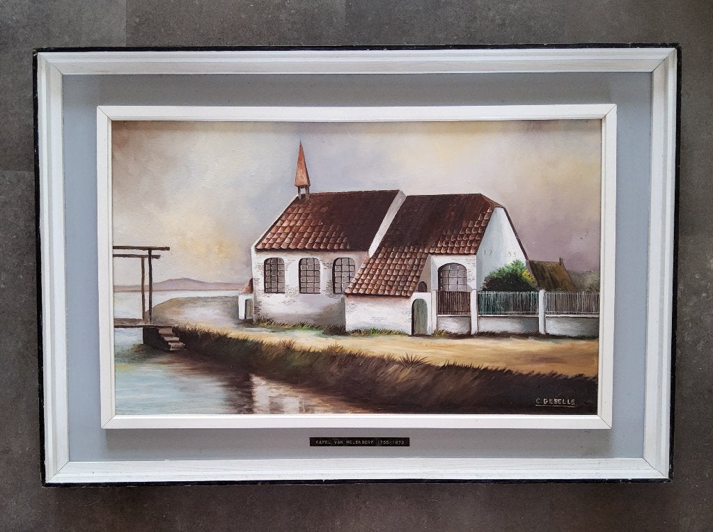 Schilderij  Kapel Molendorp ( 1755 - 1873) door C. Geselle, Enlèvement ou Envoi, Peinture à l'huile, Panneau, Paysage urbain / rural