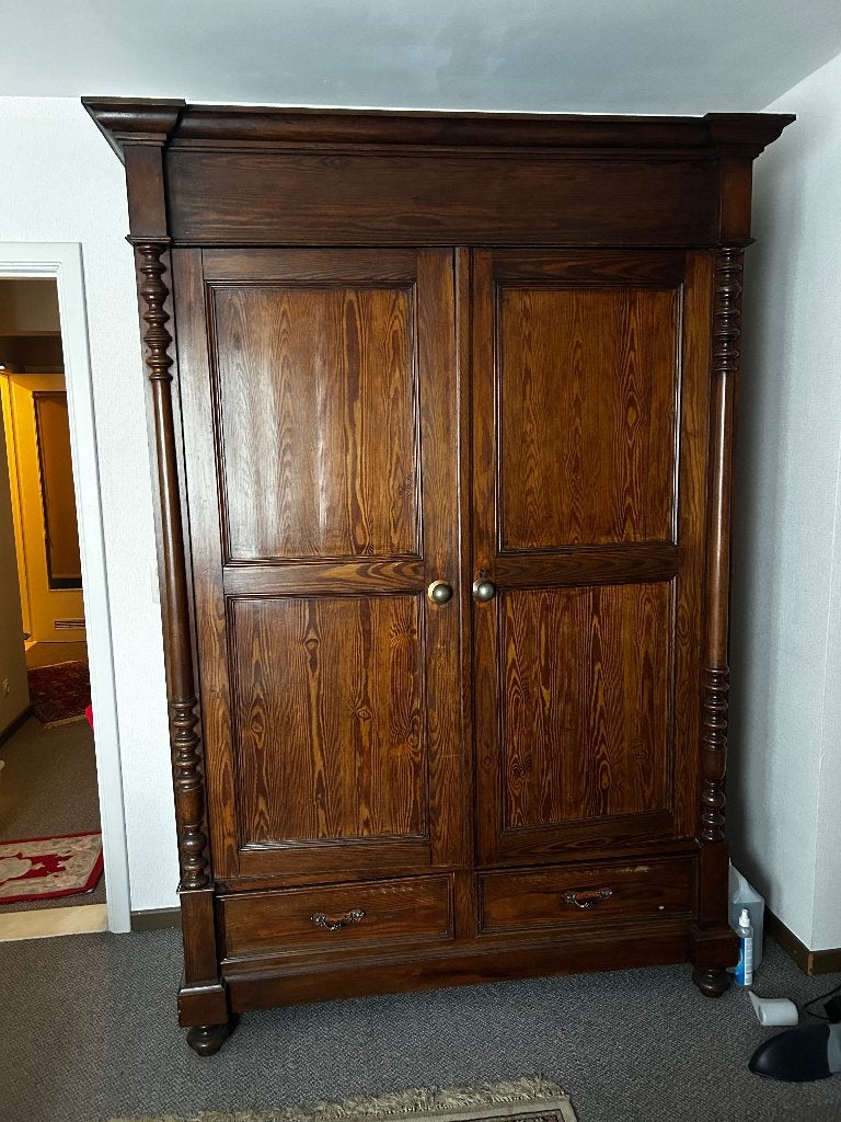 Grote houten kledingkast, Avec tablette(s), Chêne, Klassiek, 100 à 150 cm