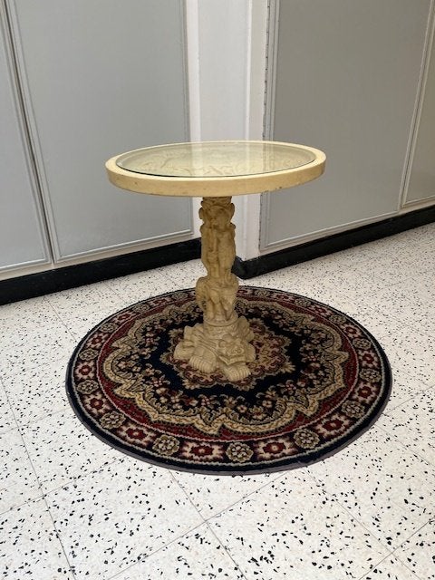 Rond tafeltje met glazen blad, Overige materialen, Minder dan 55 cm, Rond, Zo goed als nieuw