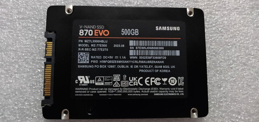 Samsung 870 EVO 500GB SATA 6GB/s SSD – 99% Health – 560MB/s, Ophalen, Intern, Gebruikt, Samsung
