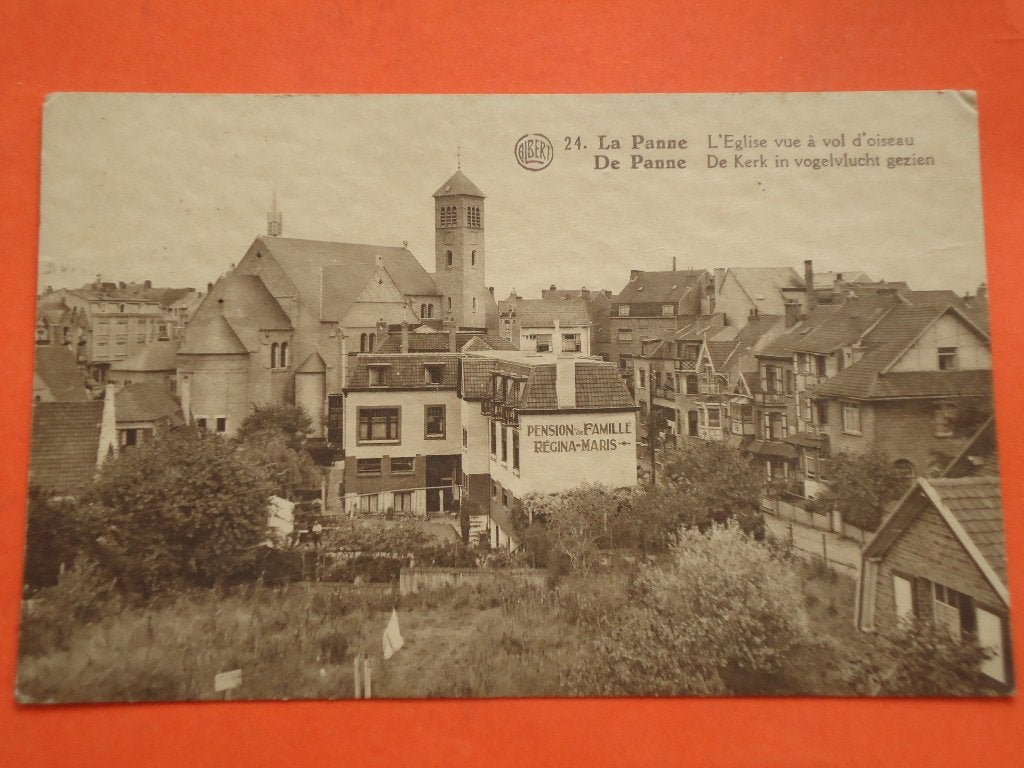 De Panne - La Panne Kerk in vogelvlucht gezien, Verzamelen, Ophalen of Verzenden, 1920 tot 1940, Gelopen, West-Vlaanderen
