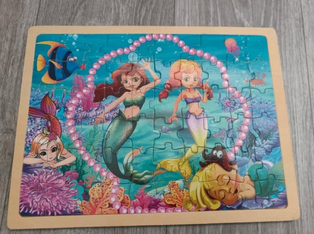 Puzzle en bois Sirènes 60 pièces, 4 à 6 ans, Enlèvement ou Envoi, Comme neuf, Plus de 50 pièces